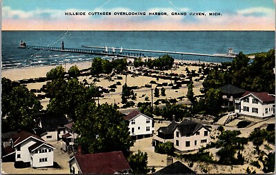 #ad Grand Haven Michigan MI Hillside Cottages Overlooking Harbor Postcard L56 $9.99
