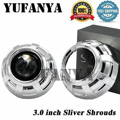 #ad 3.0 inch Silver Shrouds Fit Biamp;LED Projector Lens Headlight Retrofit $13.99