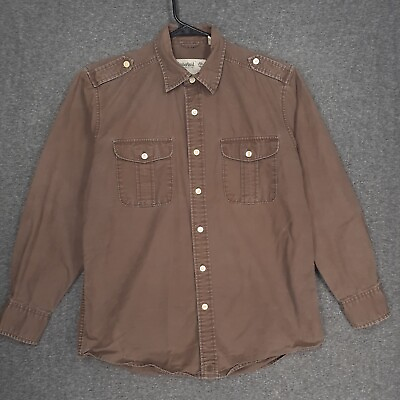 #ad Timberland Safari button up shirt Mens M Brown Long Sleeve Organic Cotton blend $18.79