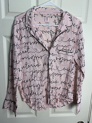 #ad VICTORIA#x27;S SECRET M Pink With Writing COTTON LONG SLEEVE PAJAMA PJ TOP $19.99