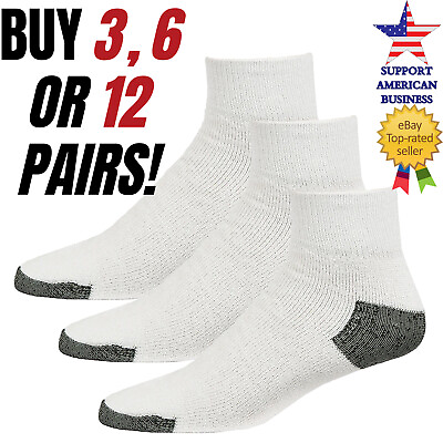 #ad Mens Cotton White Quarter Socks Crew Ankle Sports Sock Size 9 11 10 13 Pack $10.75