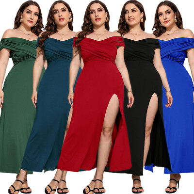 #ad Women Ladies Off Shoulder Dress Cocktail Bodycon Dress Plain Evening Party Gown $32.18