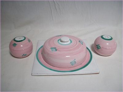 #ad Glazed Pink Dome Lid Cheese Board Trivet Salt Pepper Tableware Set 4 pc Italy $11.95
