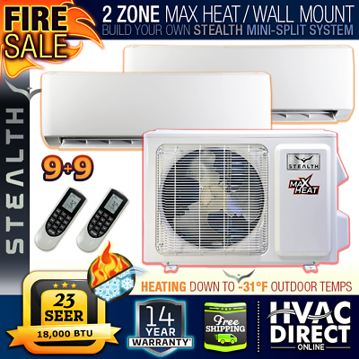 #ad 18K BTU 23 SEER 2 Zone Mini Split MAX Heat Pump Air Conditioner System 9K 9K $1890.00