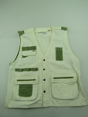 #ad Paco Utility Vest Mens Size L XL Beige Button Safari Pockets Outdoors Hiking $26.99