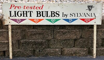 #ad Vintage Metal Sylvania Light Bulbs Sign Double Sided Advertising Store Display $125.00