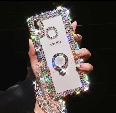 #ad Luxury Bling Glitter Ring Stand Diamond Lanyard Case Crystal Clear Back Cover $9.86