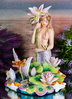 #ad Sheila Wolk Rainbow Pool Mermaid By Butterfly Dragonfly And Koi Fishes Statue $53.99
