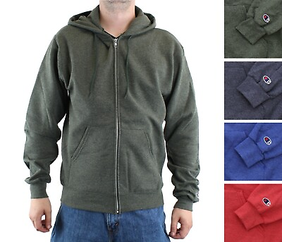 #ad Champion Men#x27;s Fleece Jacket Hoodie Long Sleeve Double Dry Eco Full Zip Hood $21.99