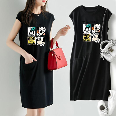 #ad Fashion Women Summer New Style Loose Pure Color T shirt Dress Korean Fairy Dress $19.99