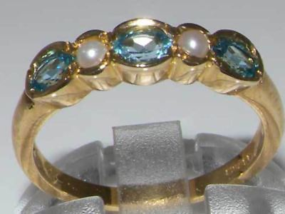 #ad Solid 9ct Gold Natural Blue Topaz amp; Pearl Contemporary StyleEternity Band Ring GBP 329.00
