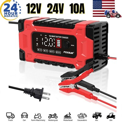 #ad 10A 12V 24V Fully Automatic Smart Car Battery Charger Maintainer Trickle Charger $19.90