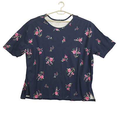 #ad Woman Within Top T Shirt Womens Blue Size 3X Short Sleeve Pullover Floral $16.02