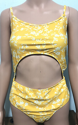 #ad Zaful Swimwear SwimSuit Womens Size L 8 One Piece Open Front Monokini Yellow $12.99