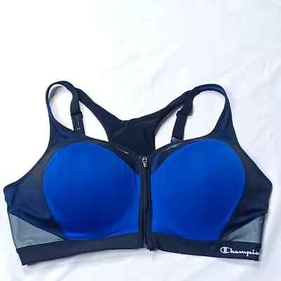 #ad Champion Women’s Blue Sports Bra Motion Control Zip Front Size 42DD $47.00