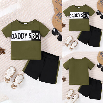 #ad Toddler Baby Daddy#x27;s Boy Summer Tracksuit T Shirt Shorts Outfit Kids Clothes Set $14.34