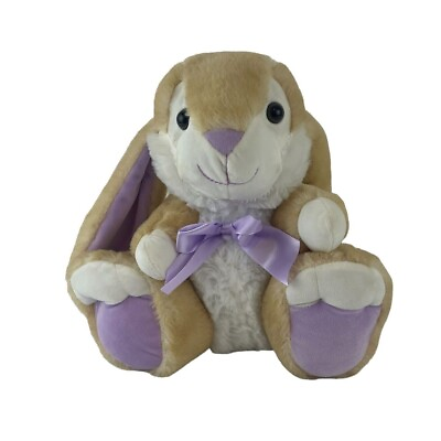 #ad #ad Kellytoy Bunny Rabbit 12” Plush Tan Easter Stuffed Animal Toy Purple Bow $17.32