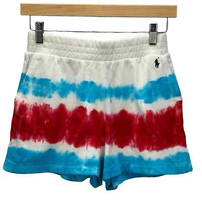 #ad Polo Ralph Lauren Kids Elastic Waist 100% Cotton Tie Dye Shorts White Red Blue $24.00