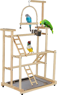 #ad 3 Layers Wood Bird Playground Large Parrot Playstand Bird Perch Stand Bird Gym P $70.99
