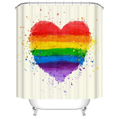 #ad Dodou Colorful Rainbow Love Heart Bathroom Curtain Waterproof Fabric Polyeste... $27.42