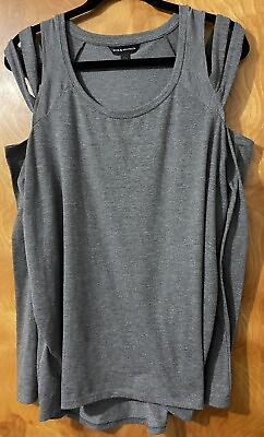 #ad Rock amp; Republic Cold Shoulder Gray Sparkle Strappy Long Sleeve Top Women#x27;s XL $9.99
