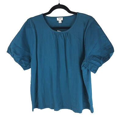 #ad J. Crew Factory Womens Pleated Sleeve Top Blouse Teal Blue XL $16.99
