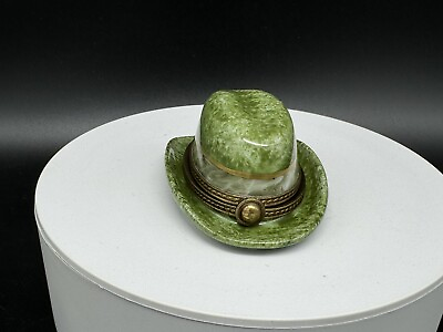 #ad Limoges CHAMART EXCLUSIVE Peint Main Green Hat Trinket Box France $78.09