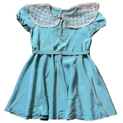 #ad Vintage 40s 50s Green Frock A Line School Dress Peter Pan Crochet Lace Collar $49.99