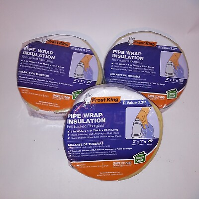 #ad Set of 3 Frost King Pipe Insulation Wrap Foil Backed Fiberglass 3quot; x 1quot; x 25#x27; $47.99