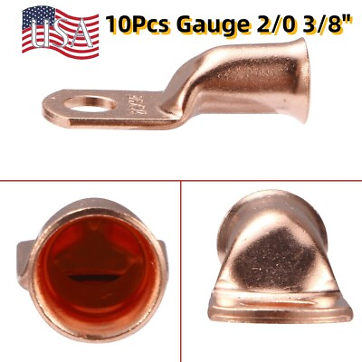 #ad 10Pcs Gauge 2 0 3 8quot; Battery Cable Ends Lugs Hole OFC Copper Ring Terminals Wire $13.99