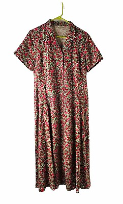 #ad VTG 90s Womens 12 Gauzy Linen Floral Long Button Front Peasant Dress Cottagecore $43.99