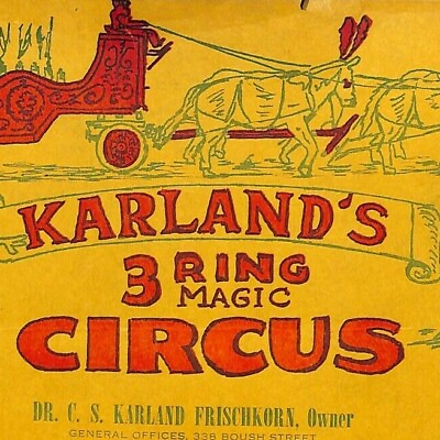#ad Scarce Karland#x27;s 3 Ring Magic Circus Frischkorn Letterhead Norfolk VA c1940#x27;s $34.99
