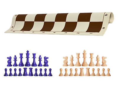 #ad Royal amp; Natural Chess Pieces 20quot; Brown Vinyl Board Single Weight Chess Set $22.95