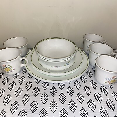 #ad Vintage Corelle Spring Meadow 14 Piece Set 3 Place Settings Plates Bowls Cups $45.00