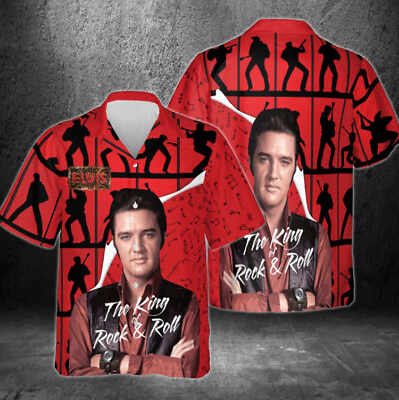 #ad The King Elvis Presley Summer Hawaiian Shirt Button Down Short Sleeves Shirt All $33.99