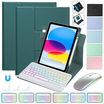 #ad For iPad 7 8 9 10th Gen Air 4 5 Pro 11 Smart 360 Rotate Case LED Keyboard Mouse $8.54