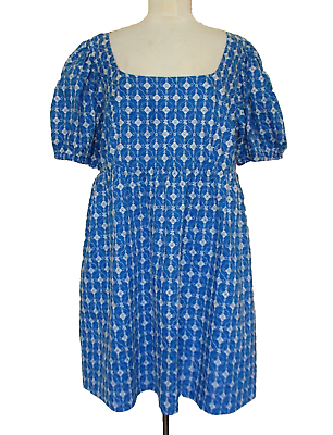 #ad RHODE x Target Mini Dress XXL Women Blue Eyelet Babydoll Embroidered Puff Sleeve $23.09