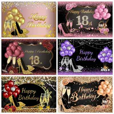#ad Gold Black Glitters Ballons Flowers Adult Birthday Party Photography Backdrop $42.29