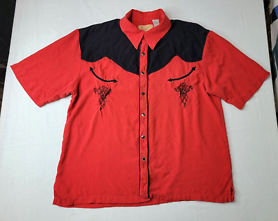 #ad Scully Vintage Western Red Pearl Snap Short Sleeve Shirt Men#x27;s Large L $42.29