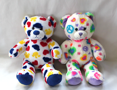 #ad Lot 2 Build A Bear Rainbow Peace Sign Red Heart Blue Logo Yellow Paw 16quot; Plush $25.00