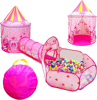 #ad 3Pc Princess Fairy Tale Xmas Gift Kids Play Tent Oval Crawl Tunnel Ball Pit fo $63.99