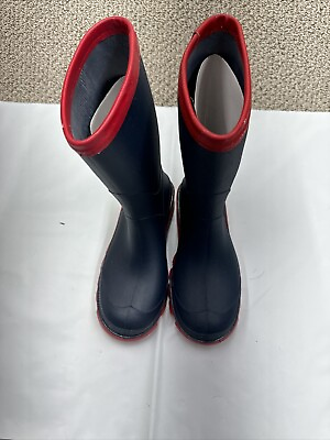 #ad Kids rain rubber boots 22.0 blue and red with some damage on top look at pics $39.88