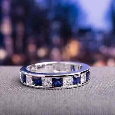 #ad 2Ct Princess Sapphire Lab Created Eternity Band 14K White Gold Plated Plated $99.00