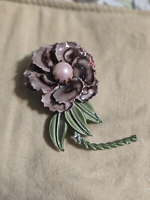 #ad Vintage Enamel Flower With Pink Pearl Center $8.00