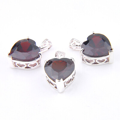 #ad MIX 3 Pieces Fire Natural Heart Red Garnet Gemstone Silver Necklace Pendants $8.51