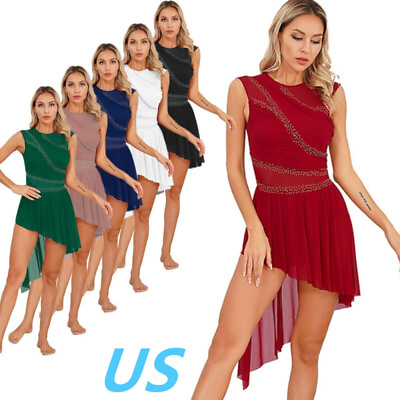 #ad US Womens Lyrical Dance Costume High Low Modern Contemporary Dance Leotard Dress $15.69