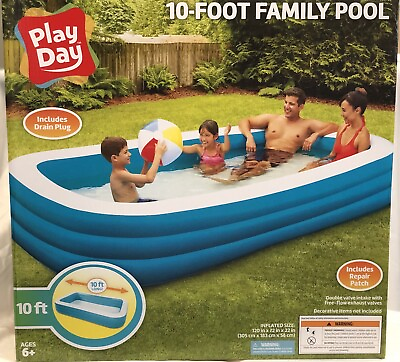 #ad Play Day Inflatable 10#x27; Foot Rectangular Family Pool 120quot;x 72quot;x 22quot; New In Box $11.47