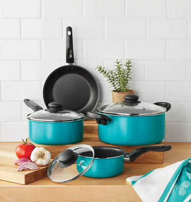#ad New 7 Piece Cookware Set Nonstick Coated Kitchen Pots And Pans Home Aqua Cooking $17.00