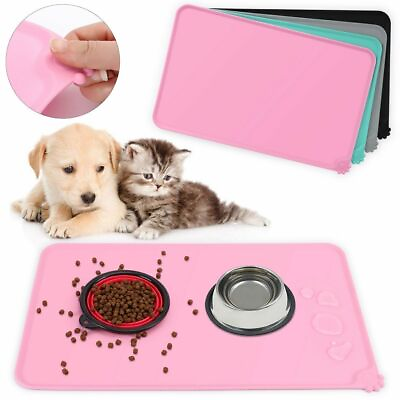 #ad Silicone Pet Mat Dog Cat Bowl Feeding Tray Non Stick Pad Food Water Waterproof $10.00