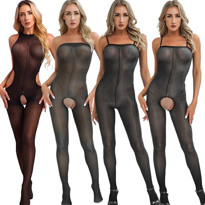 #ad Womens See Through Full Body Bodysuit Stretchy Sleeveless Jumpsuit Bodystocking $7.76